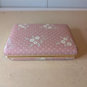 Pink Floral Fabric Hardcase Jewelry or Trinket Box